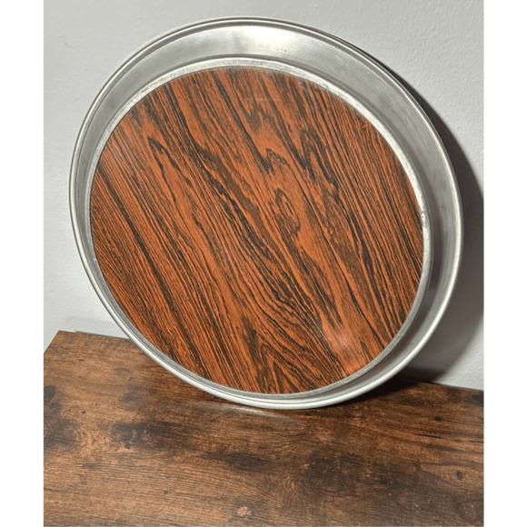 Vintage Kirk Stieff Pewter Tray Wood Grain Cocktail Serving Centerpiece MCM 16" - Picture 8 of 9